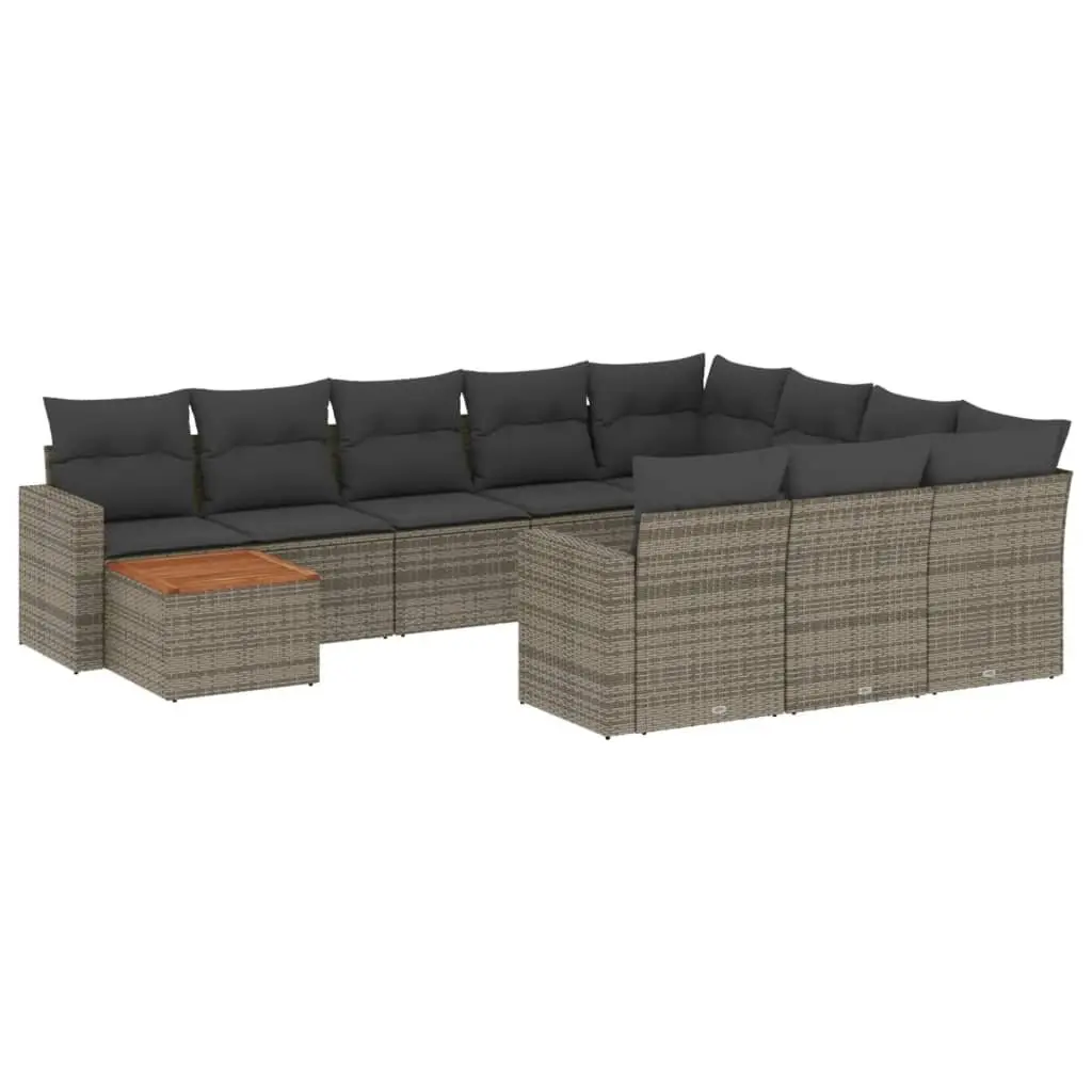 11 Piece Garden Sofa Set Grey Poly Rattan Outdoor Sectional Furniture