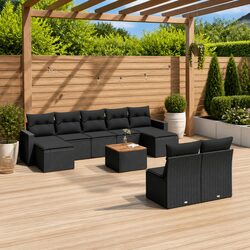 Outdoor Sectional Sofa Set 10 Piece Garden Furniture Black Poly Rattan with