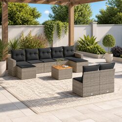 10 Piece Garden Sofa Set with Cushions Grey Outdoor Sectional Modular Patio
