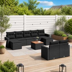 Outdoor Sectional Sofa Set 10 Piece Black Garden Furniture with Cushions Modular