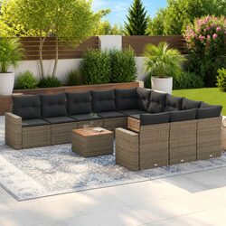 Outdoor Sectional Sofa Set 12 Piece Grey Poly Rattan Garden Furniture Patio