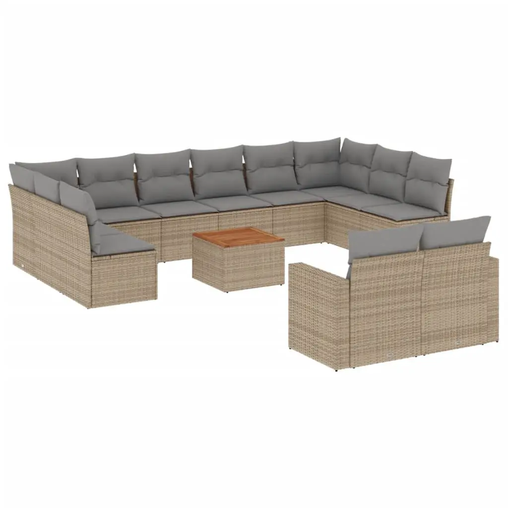 Outdoor Sectional Sofa Set 13 Piece Garden Furniture Beige Poly Rattan with