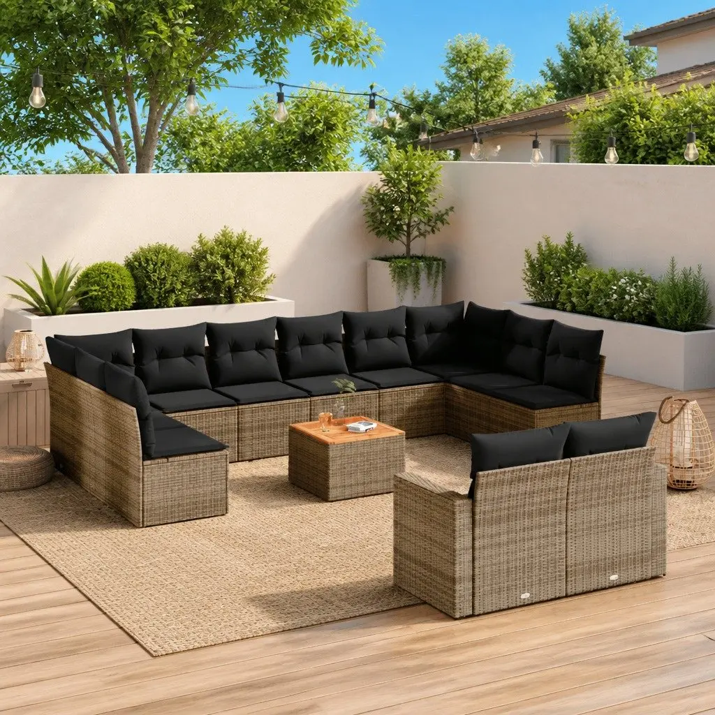 13 Piece Outdoor Garden Sectional Sofa Set Grey Poly Rattan
