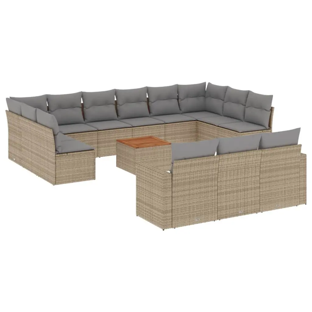 Outdoor Sectional Sofa Set 14 Piece Garden Furniture Beige Poly Rattan Cushions