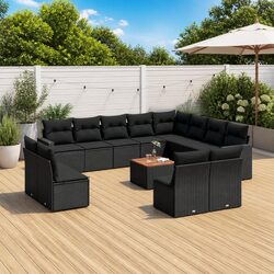 Outdoor Sectional Sofa Set 13 Piece Garden Furniture Black Poly Rattan with