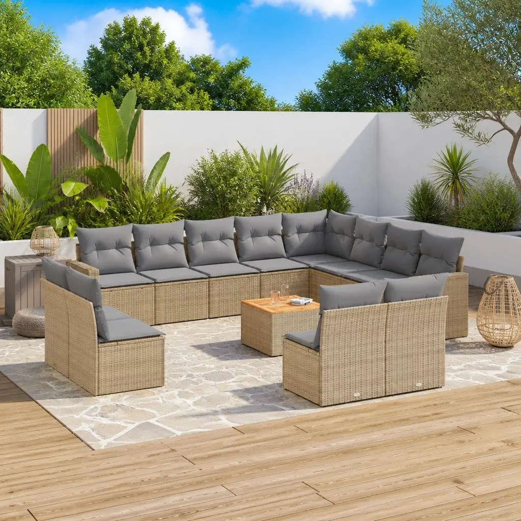 Outdoor Sectional Sofa Set 13 Piece Patio Garden Furniture Beige with Cushions