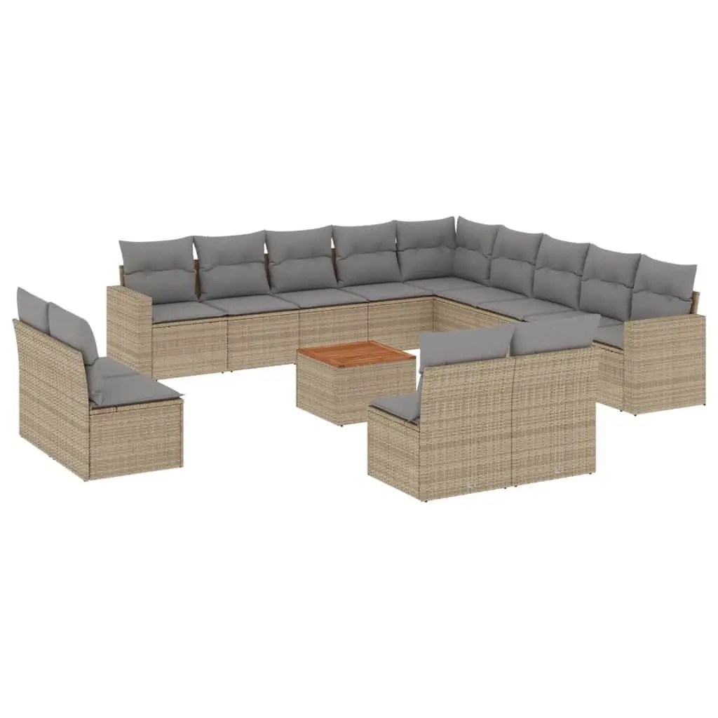 Outdoor Sectional Sofa Set 14 Piece Garden Furniture Beige Poly Rattan Modular