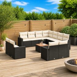 Outdoor Sectional Sofa Set 12 Piece Garden Furniture Black Poly Rattan with