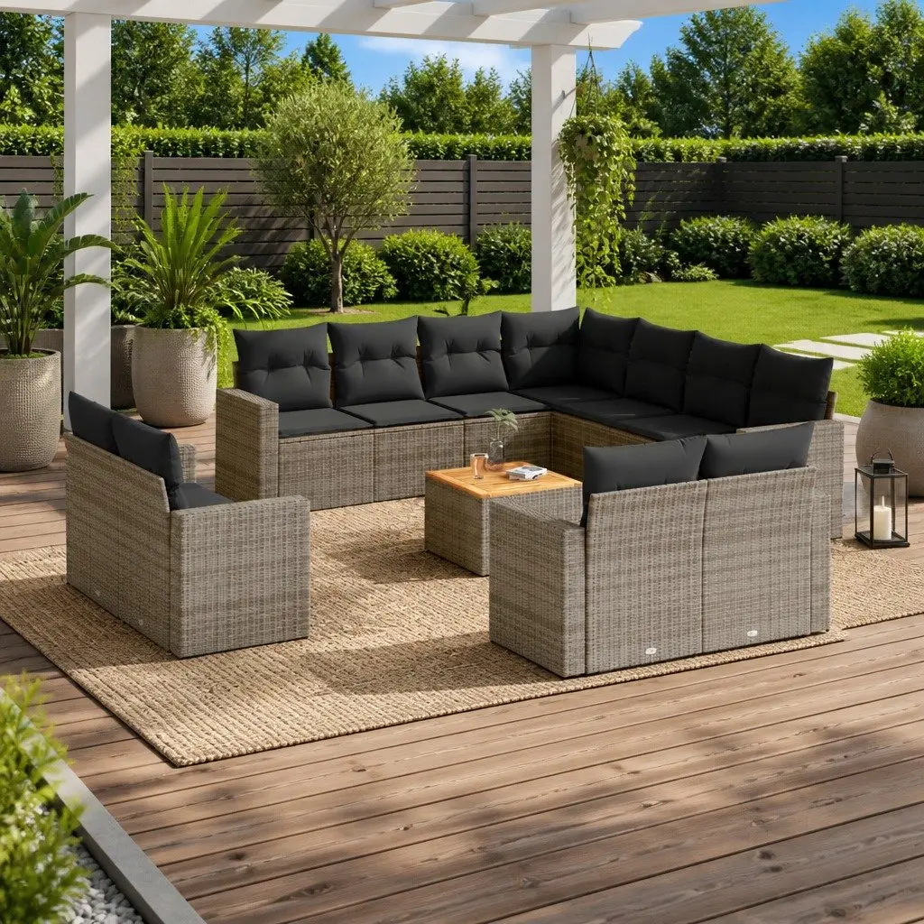 Outdoor Sectional Sofa Set Grey Poly Rattan 12 Piece