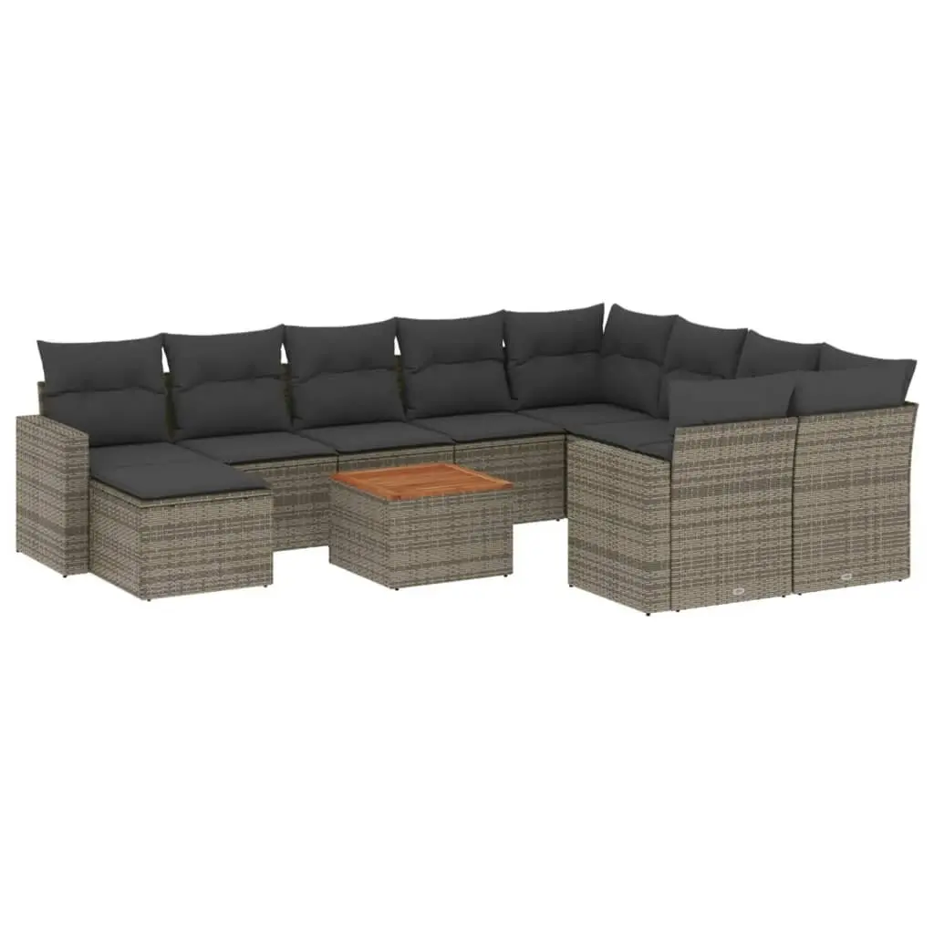 Outdoor Sectional Sofa Set 11 Piece Grey Poly Rattan Garden Furniture with