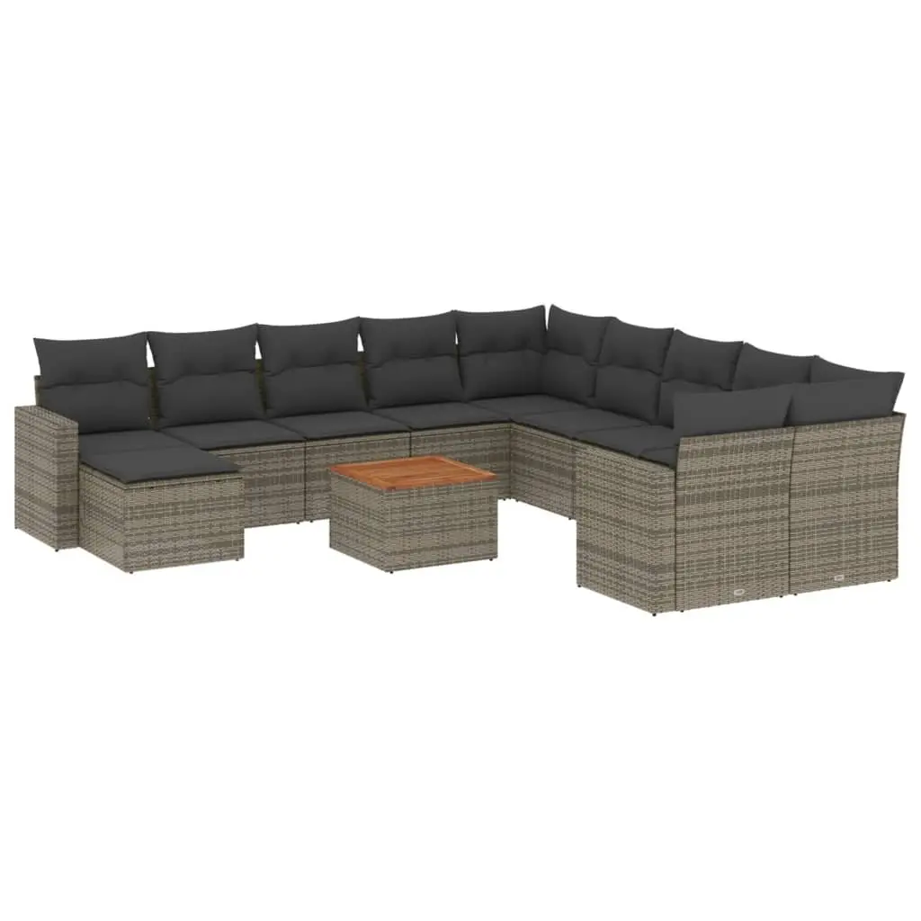 Outdoor Sectional Sofa Set 12 Piece Garden Furniture Grey Poly Rattan with