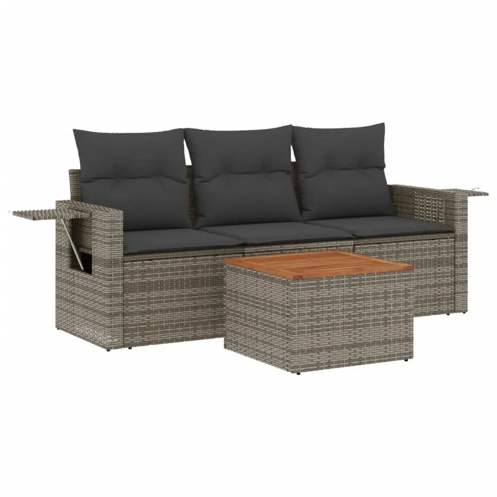 Outdoor Sectional Sofa Set 4 Piece Garden Furniture Grey Poly Rattan with