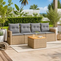 Outdoor Sectional Sofa Set 5 Piece Garden Furniture with Cushions Side Table