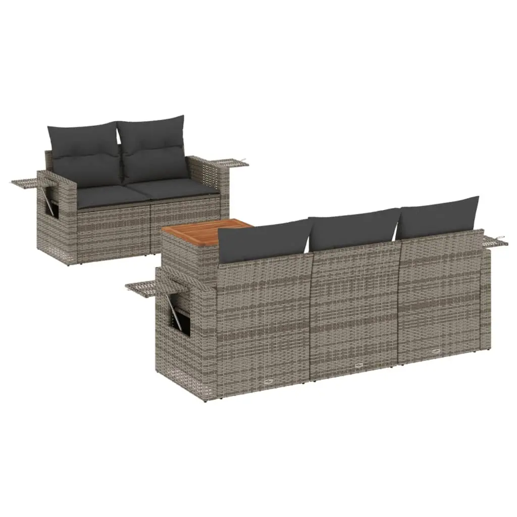 Outdoor Sectional Sofa Set 6 Piece Garden Furniture Grey Poly Rattan with