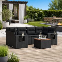 Outdoor Sectional Sofa Set 7 Piece Garden Furniture Black Poly Rattan with