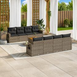 Outdoor Sectional Sofa Set 9 Piece Garden Seating Grey Poly Rattan Modular
