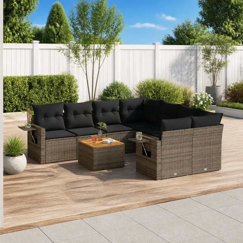 Outdoor Sectional Sofa Set Grey Poly Rattan 9 Piece Garden Furniture