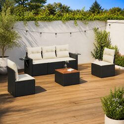 Outdoor Sectional Sofa Set 6 Piece Black Rattan Garden Furniture Patio Seating