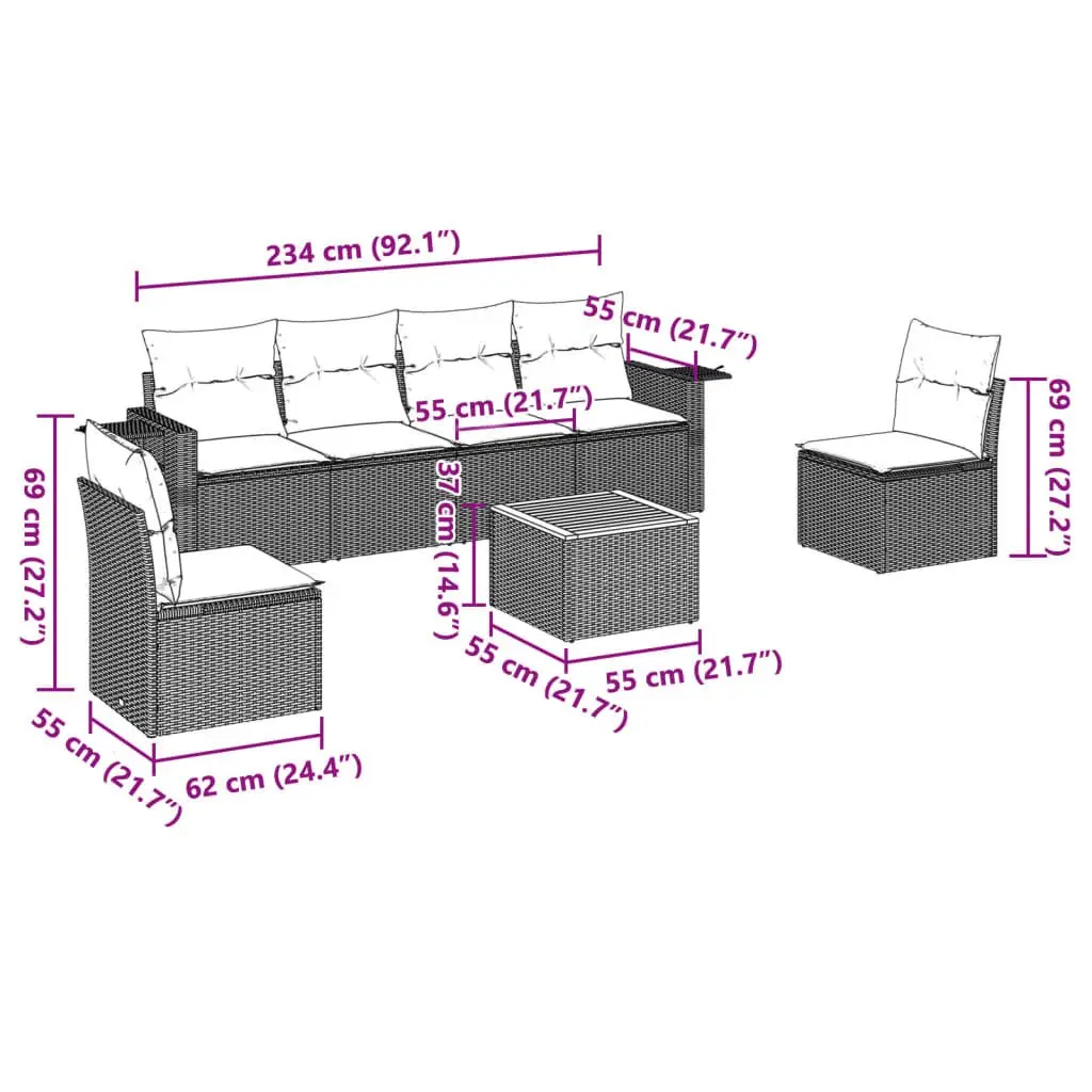 Outdoor Sectional Sofa Set 7 Piece Garden Furniture Grey Poly Rattan with