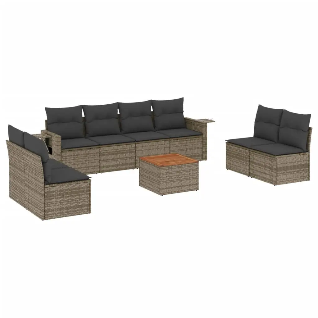 Outdoor Sectional Sofa Set 9 Piece Grey Poly Rattan Garden Furniture with