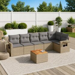 7 Piece Outdoor Garden Sofa Set Beige Sectional Patio Furniture with Cushions