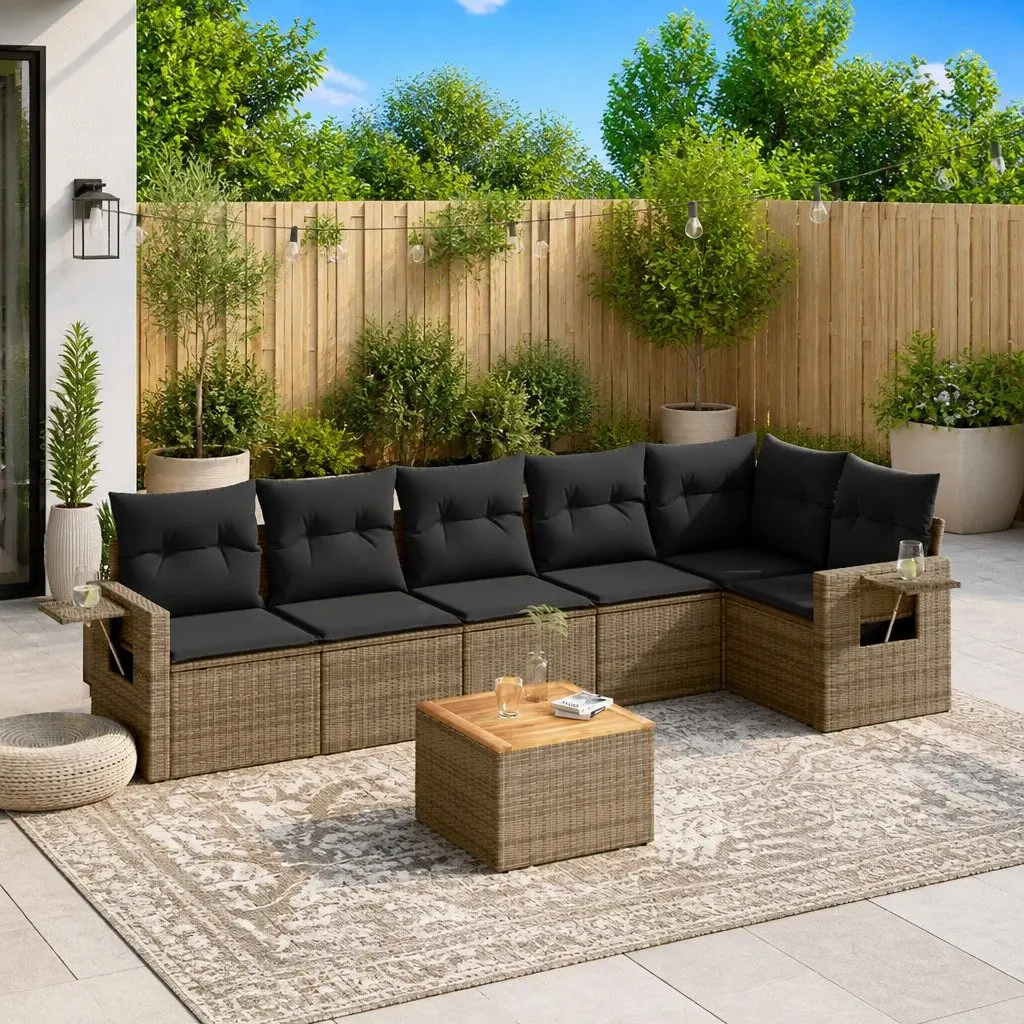 Outdoor Sectional Sofa Set 7 Piece Grey Poly Rattan Garden Furniture with