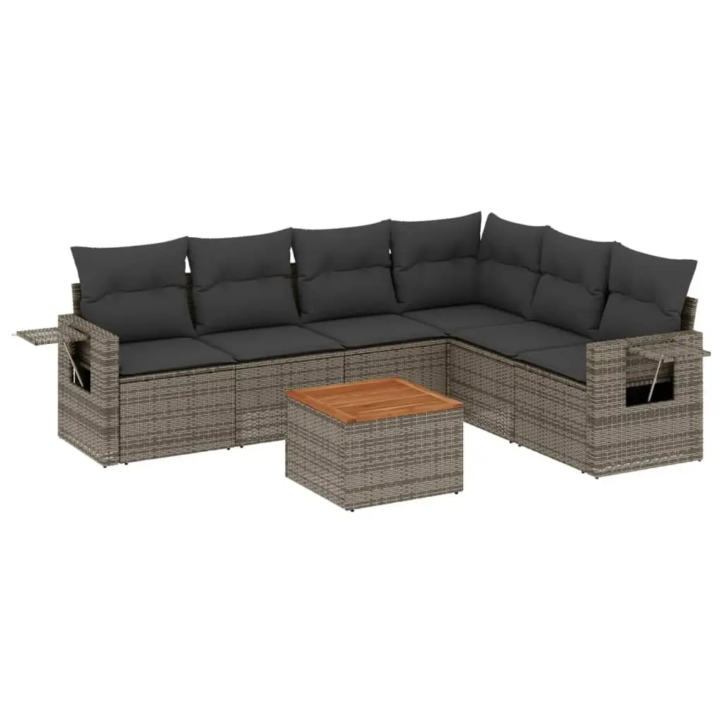 7 Piece Modular Outdoor Sofa Set Grey Poly Rattan with Foldable Side Table