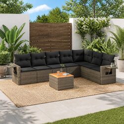 Outdoor Sectional Sofa Set 8 Piece Garden Furniture Grey Poly Rattan with