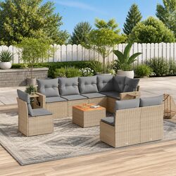Outdoor Sectional Sofa Set 9 Piece Garden Furniture Beige with Cushions Side