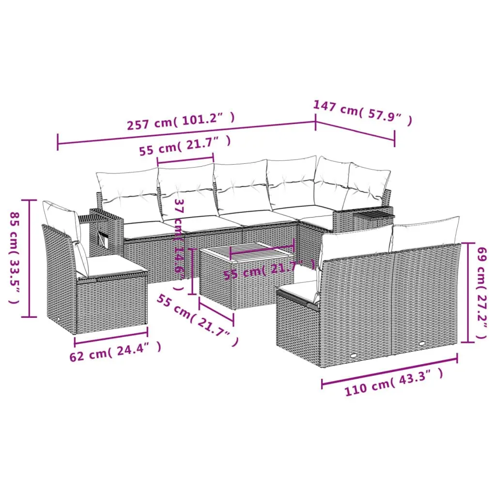 9 Piece Outdoor Sectional Sofa Set