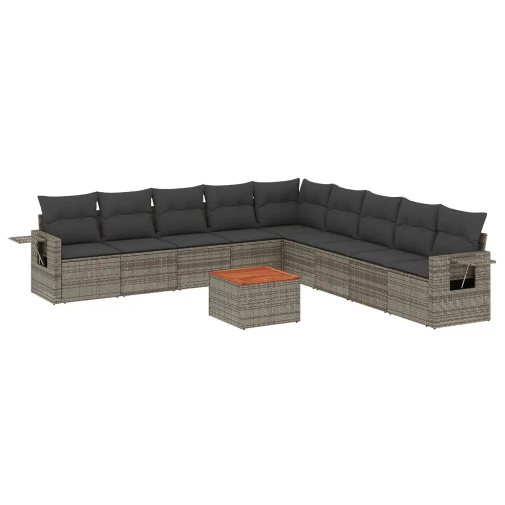 Outdoor Sectional Sofa Set 10 Piece Garden Furniture Grey Poly Rattan with