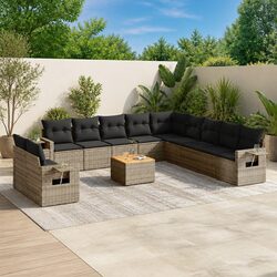 12 Piece Outdoor Garden Sofa Set Sectional Modular Grey Poly Rattan Patio