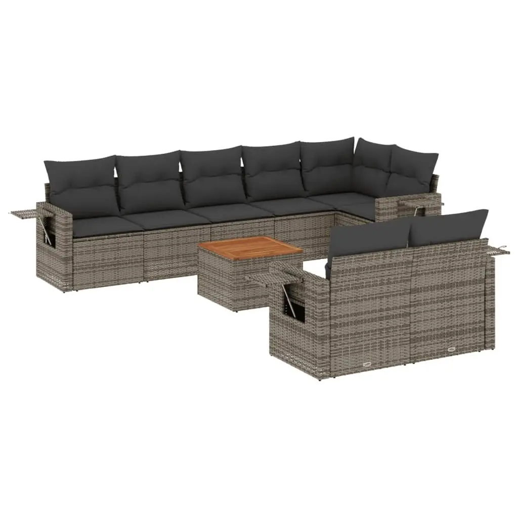 Garden Sofa Set 9 Piece Outdoor Sectional Grey Poly Rattan Patio Furniture with