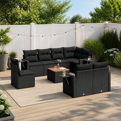 Outdoor Sectional Sofa Set 9 Piece Garden Furniture Black Poly Rattan with