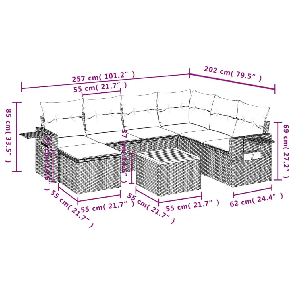 Outdoor Sectional Sofa Set 8 Piece Grey Poly Rattan Garden Furniture with