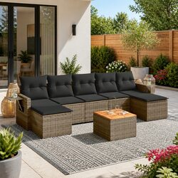 Outdoor Sectional Sofa Set 8 Piece Garden Furniture Grey Rattan with Cushions