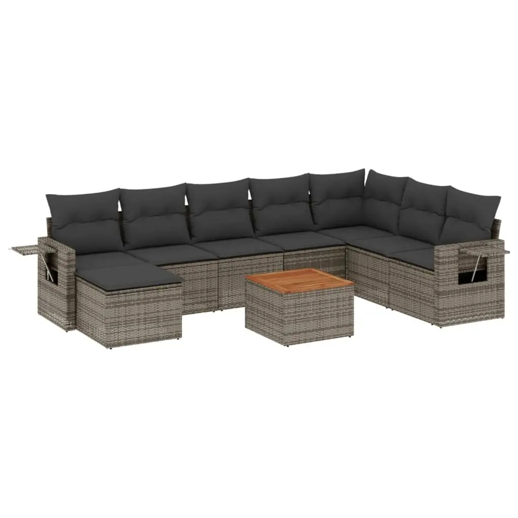 Outdoor Sectional Sofa Set 9 Piece Garden Furniture Grey Poly Rattan with