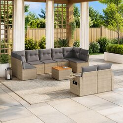 Outdoor Sectional Sofa Set 10 Piece Garden Furniture Beige Poly Rattan with