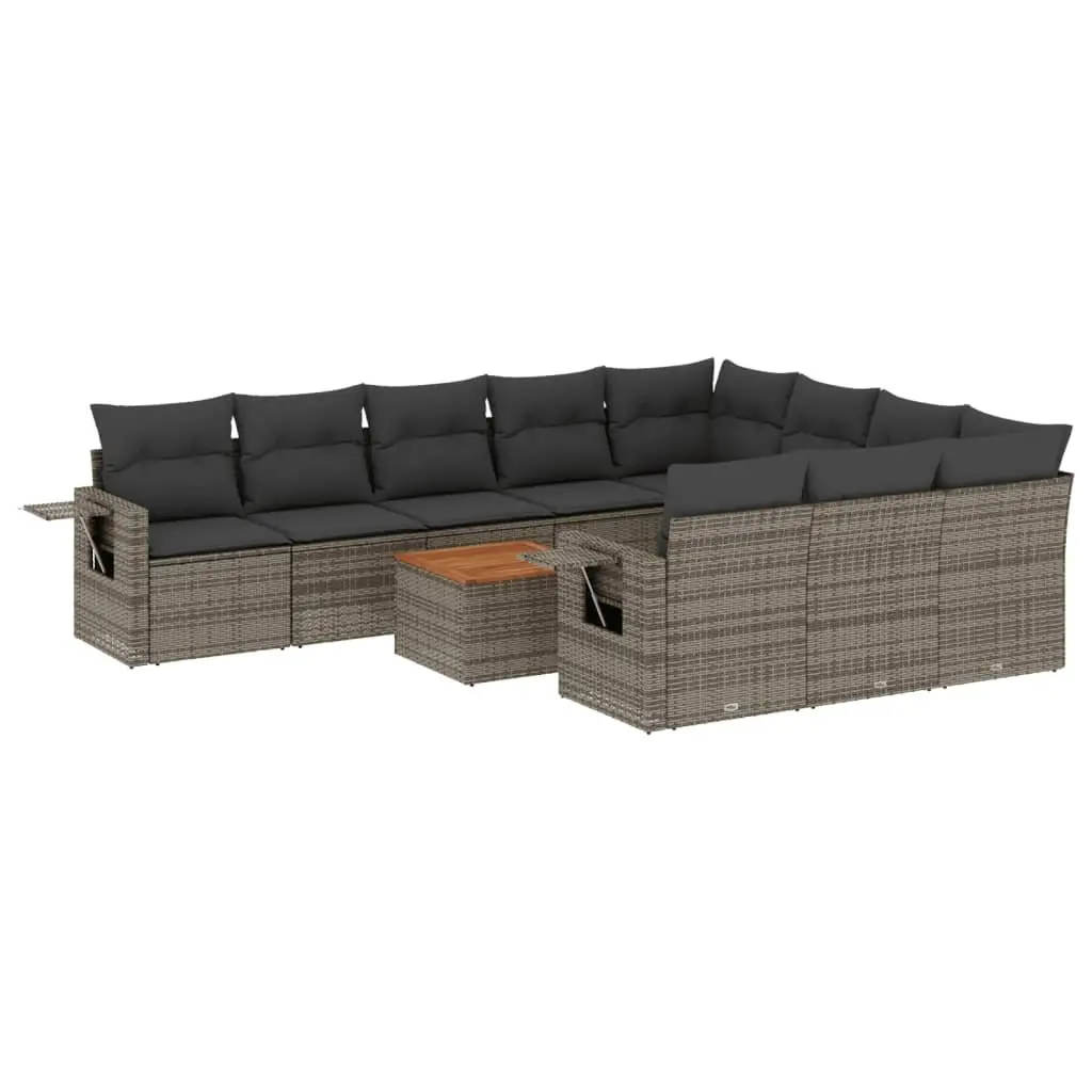Outdoor Sectional Sofa Set 11 Piece Grey Garden Furniture Poly Rattan with