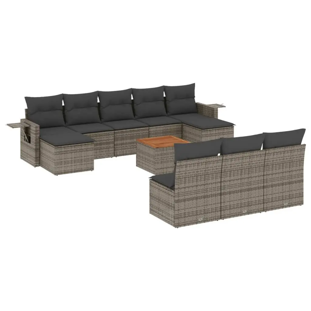 Outdoor Sectional Sofa Set 11 Piece Garden Furniture Grey Poly Rattan with