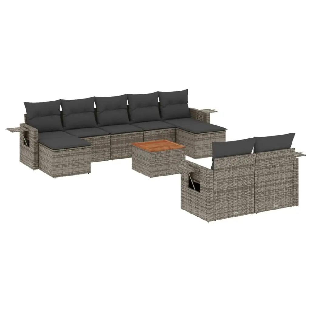 Outdoor Sectional Sofa Set 10 Piece Grey Poly Rattan Garden Furniture with