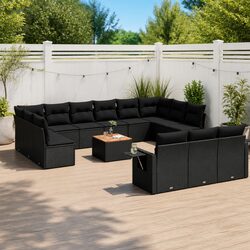 Outdoor Sectional Sofa Set 14 Piece Black Garden Furniture with Cushions Patio