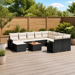 Outdoor Sectional Sofa Set 11 Piece Garden Furniture Black Poly Rattan Modular