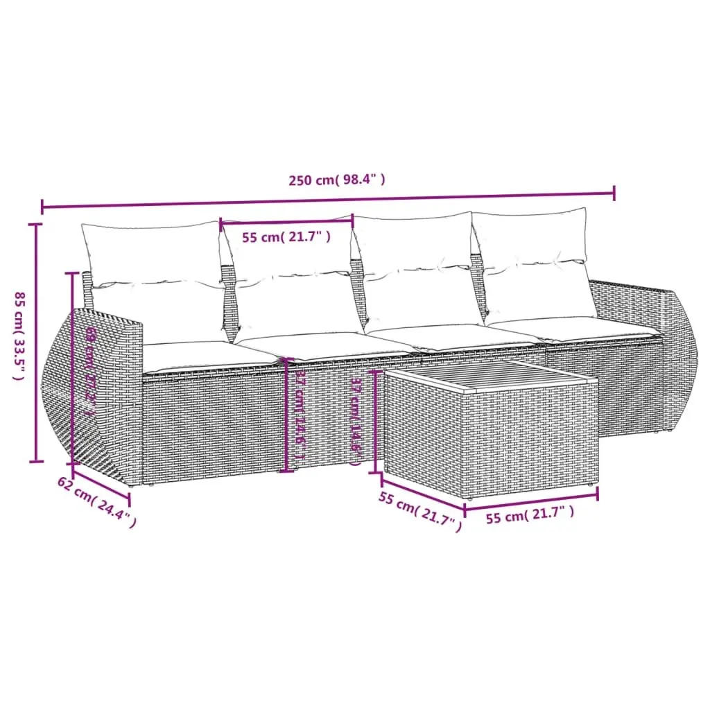 5 Piece Modular Outdoor Sofa Set with Cushions Beige Poly Rattan Patio Furniture