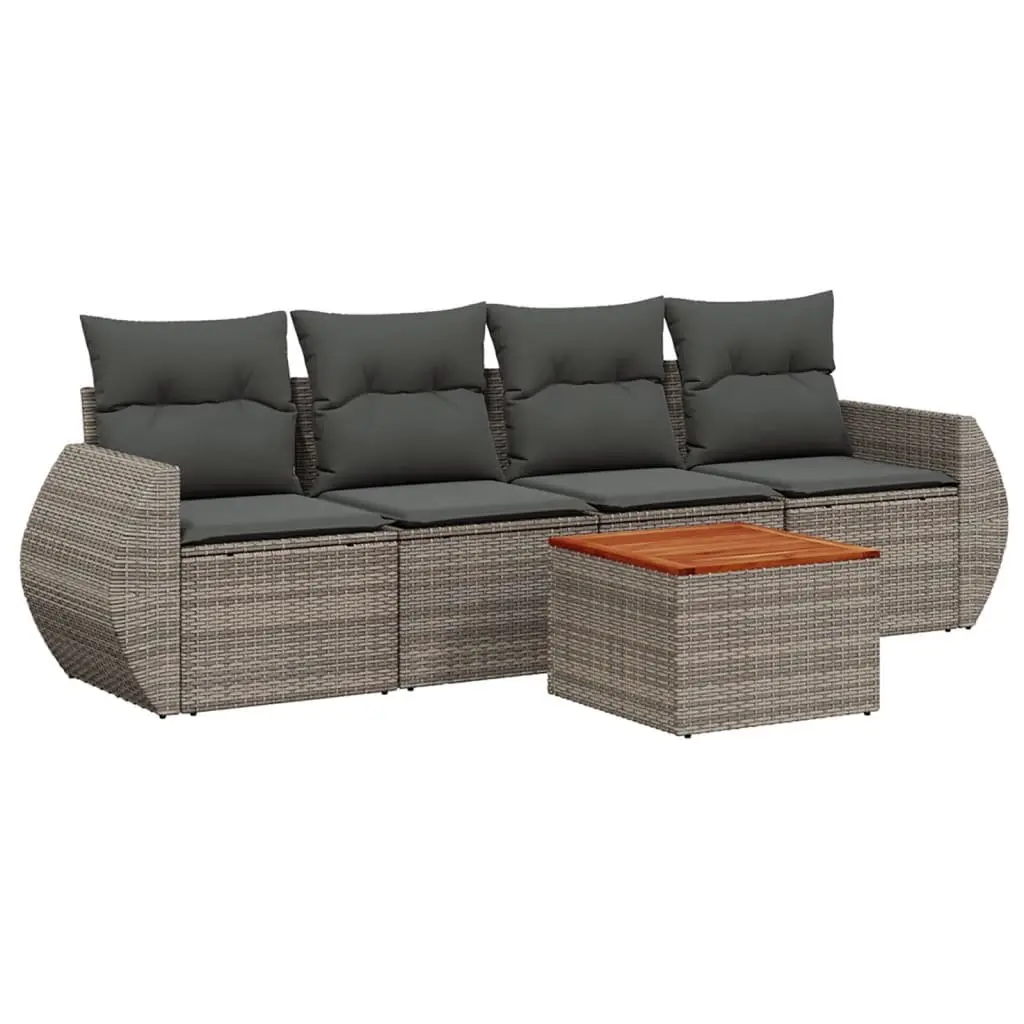 Outdoor Garden Sofa Set Modular 5 Piece Grey Poly Rattan with Cushions