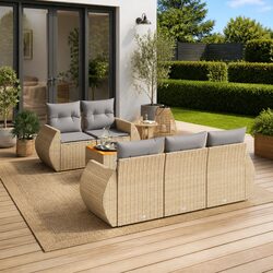 Outdoor Garden Sofa Set 6 Piece Poly Rattan with Cushions Beige Patio Furniture