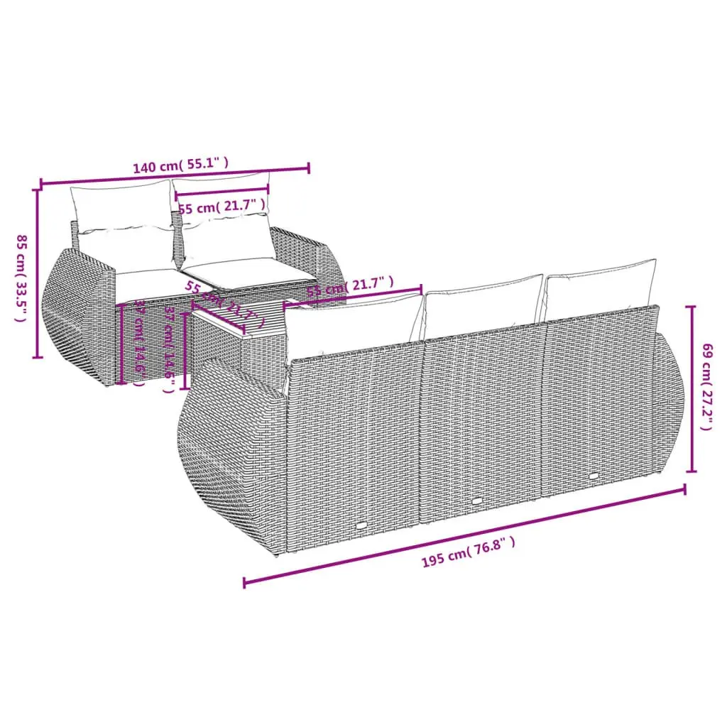 Garden Sofa Set Modular Grey 6 Piece Outdoor Furniture with Cushions