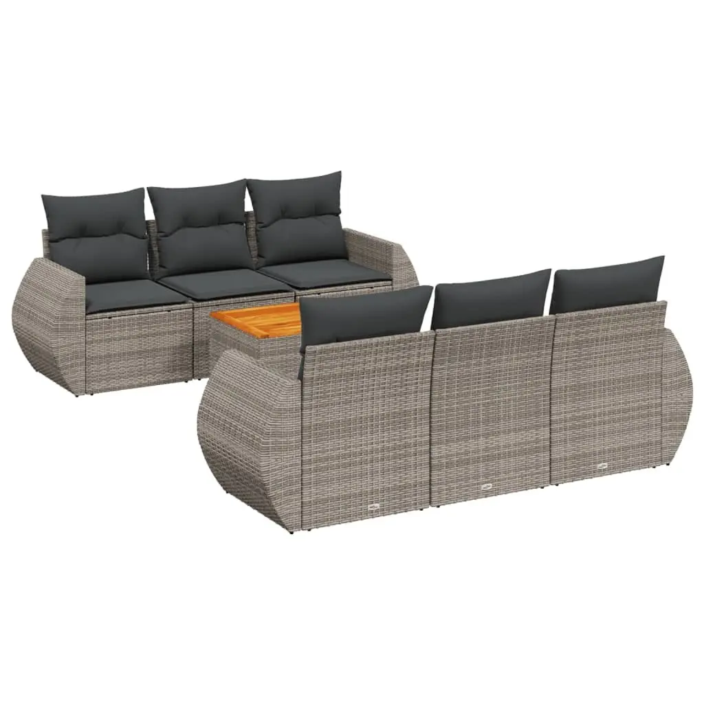 7 Piece Garden Sofa Set Grey Outdoor Patio Furniture Rattan with Cushions