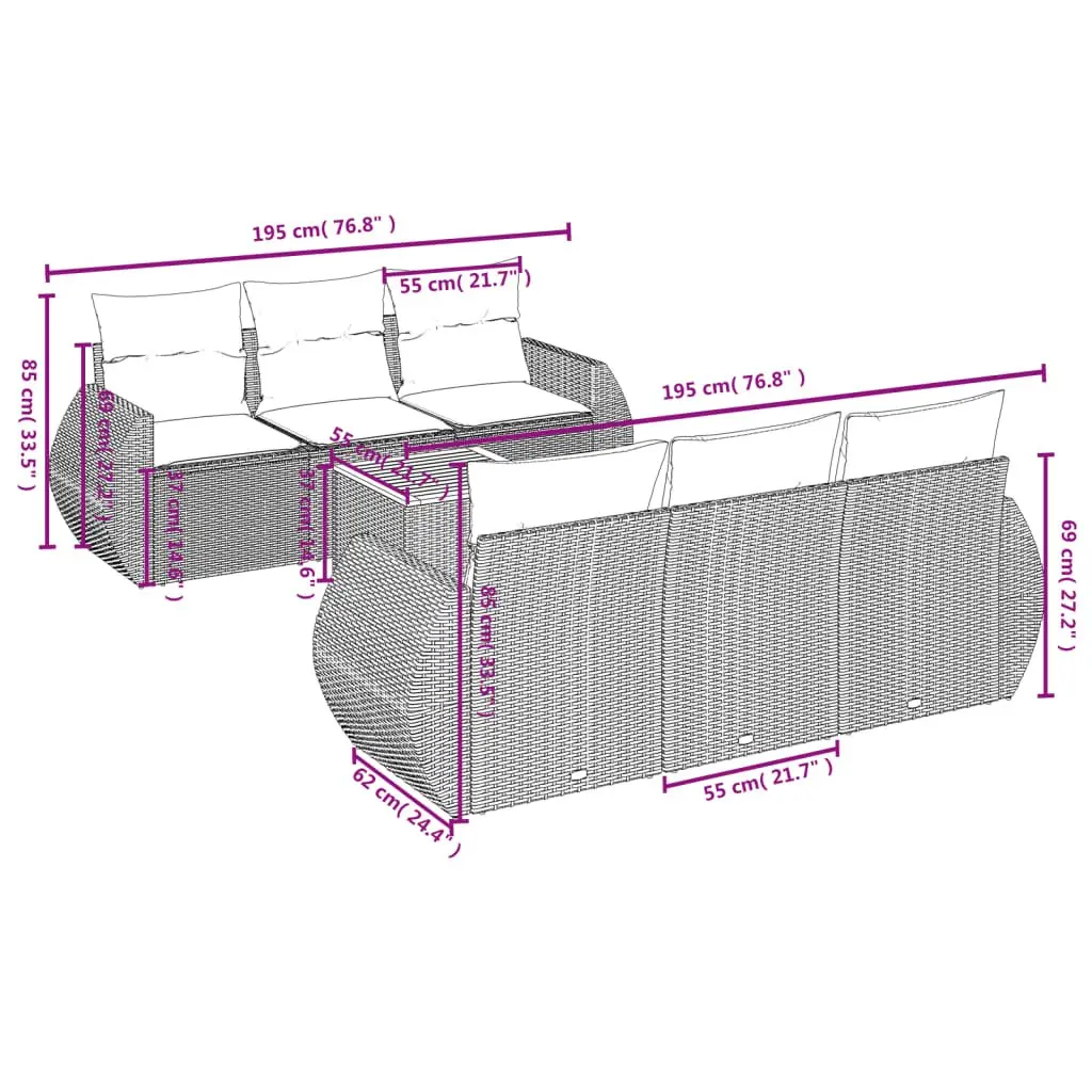 7 Piece Garden Sofa Set Grey Outdoor Patio Furniture Rattan with Cushions