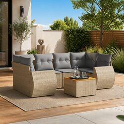 Friendly 7 Piece Garden Sofa Set with Cushions in Beige
